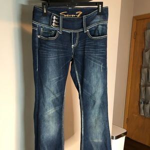 Dark wash denim with flare leg